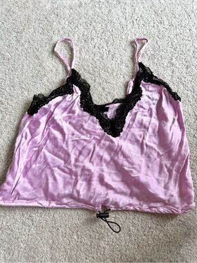 Forever 21 Lilac Satin Camisole with Black Lace Crop Top